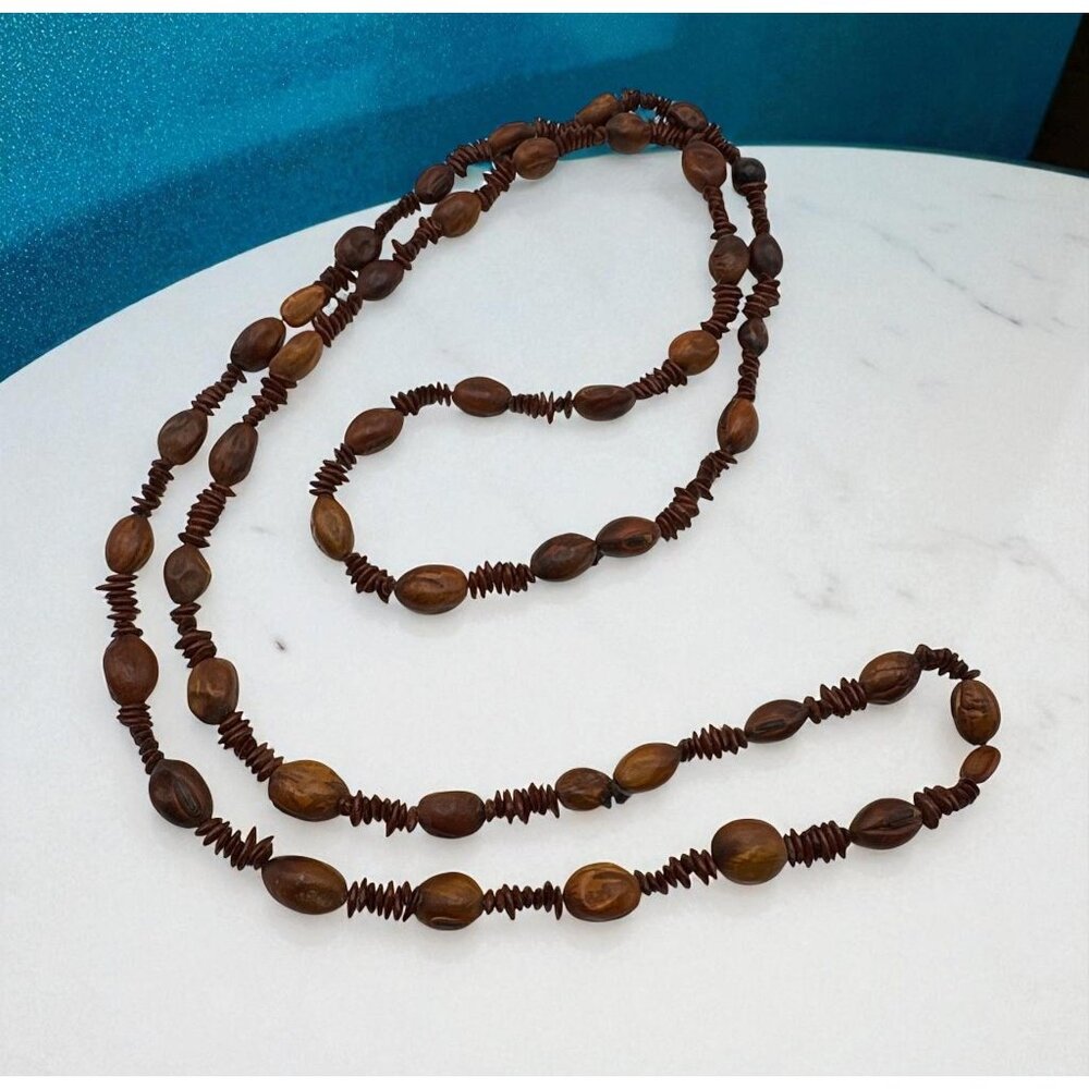 Tribal Ethnic Bead Necklace Vintage Natural Nut Seed Beads Handmade Strand